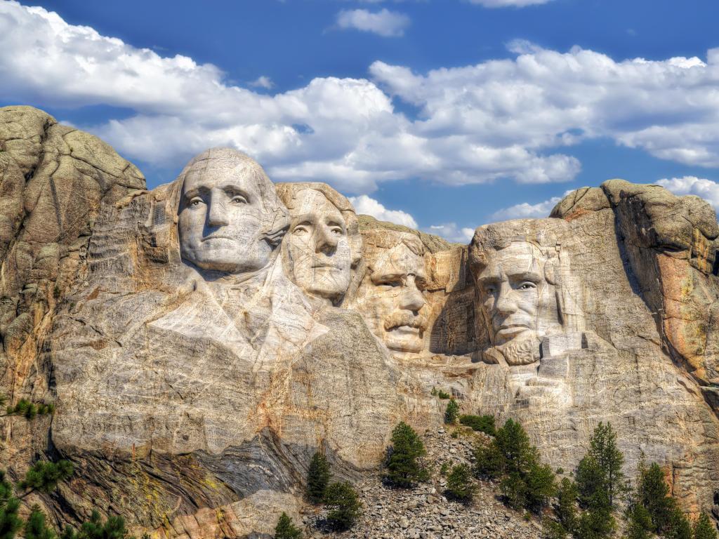 Mt. Rushmore, South Dakota, USA with a view of the president's faces on the rock face.