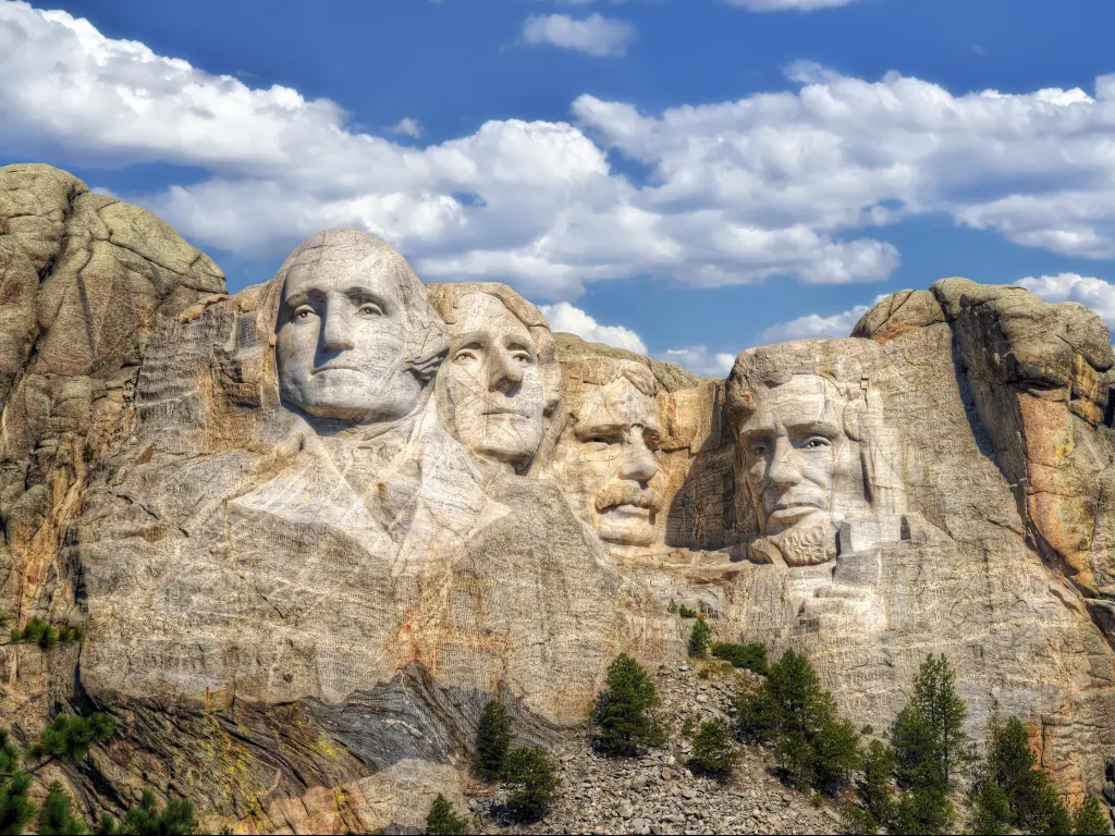 Mt. Rushmore, South Dakota, USA with a view of the president's faces on the rock face.