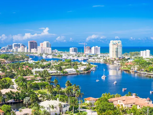 Fort Lauderdale, Florida, USA skyline over Barrier Island.