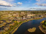 Aerial view of the Old Mill District in Bend, Oregon.
