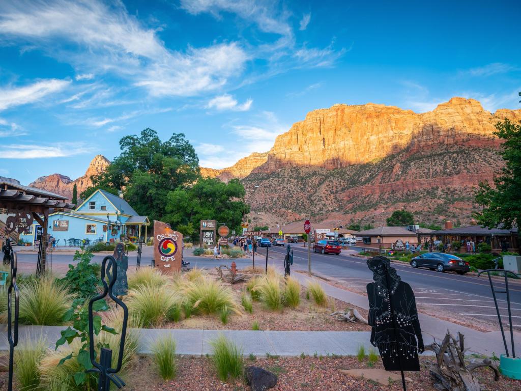 Small town near Zion National Park on a sunny day