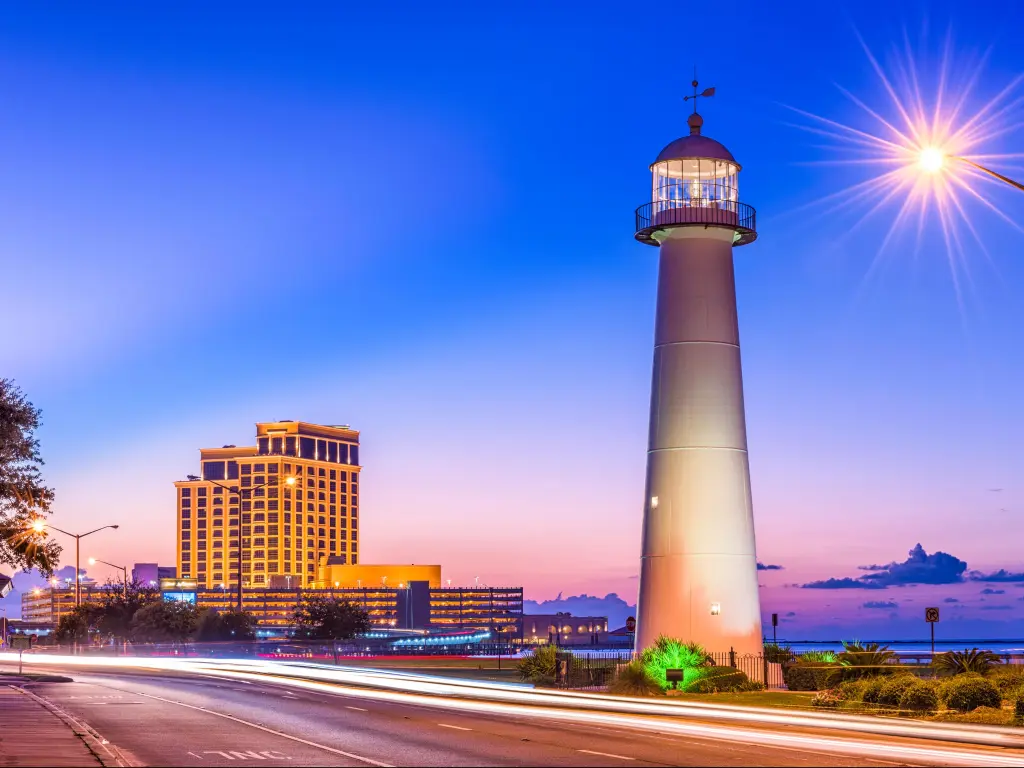 Biloxi, Mississippi, USA at Biloxi Lighthouse at dusk.