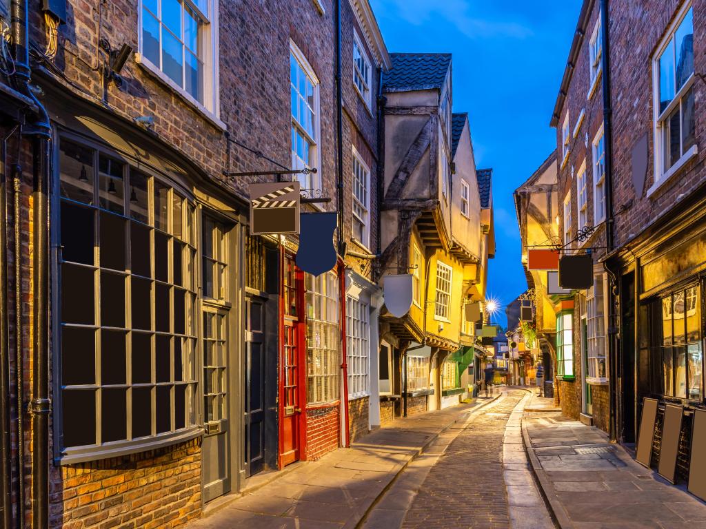 York, UK taken at shambles alley at sunset dusk.