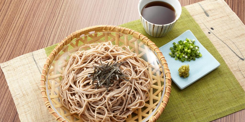 A traditional meal of soba noodles and soy sauce in Japan 