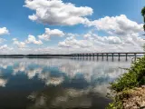 The Natchez Trace crosses a bridge over the Tennessee River near Cherokee, Alabama, on a cloudy day