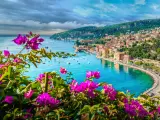 French Riviera coast with medieval town Villefranche sur Mer, Nice region, France