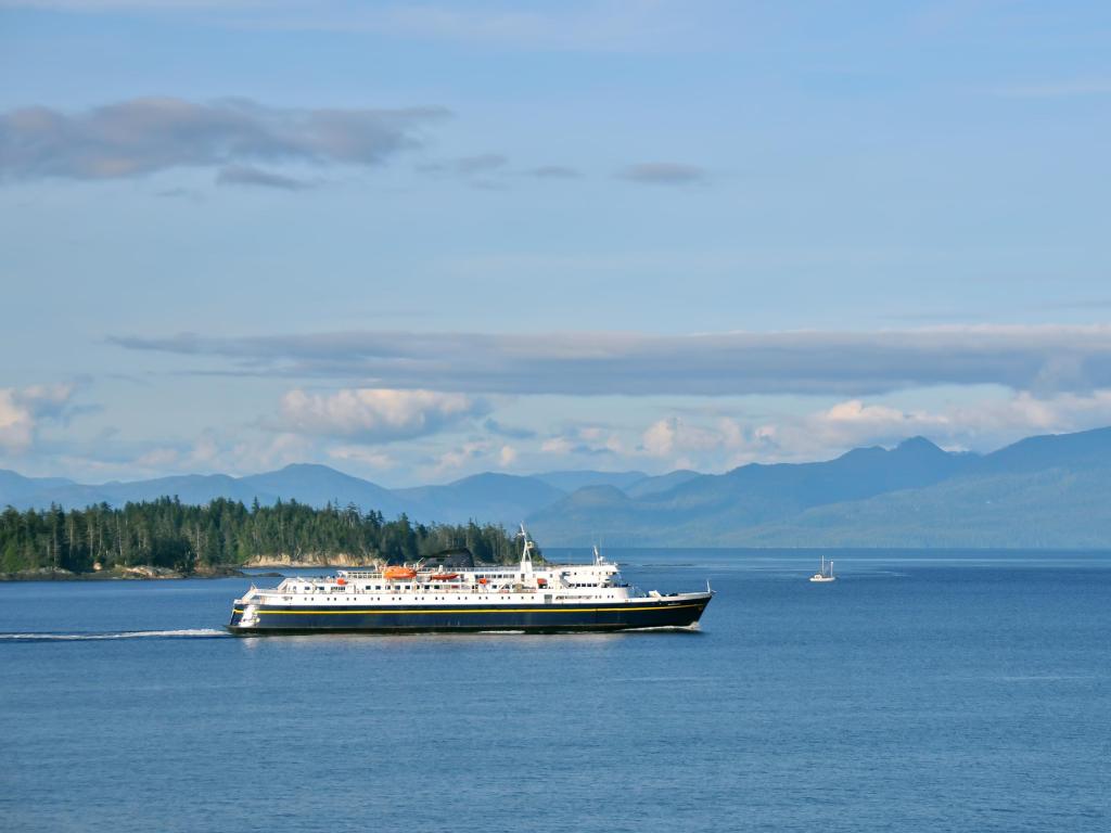 Public State ferry in inside passage near Ketchikan Alaska