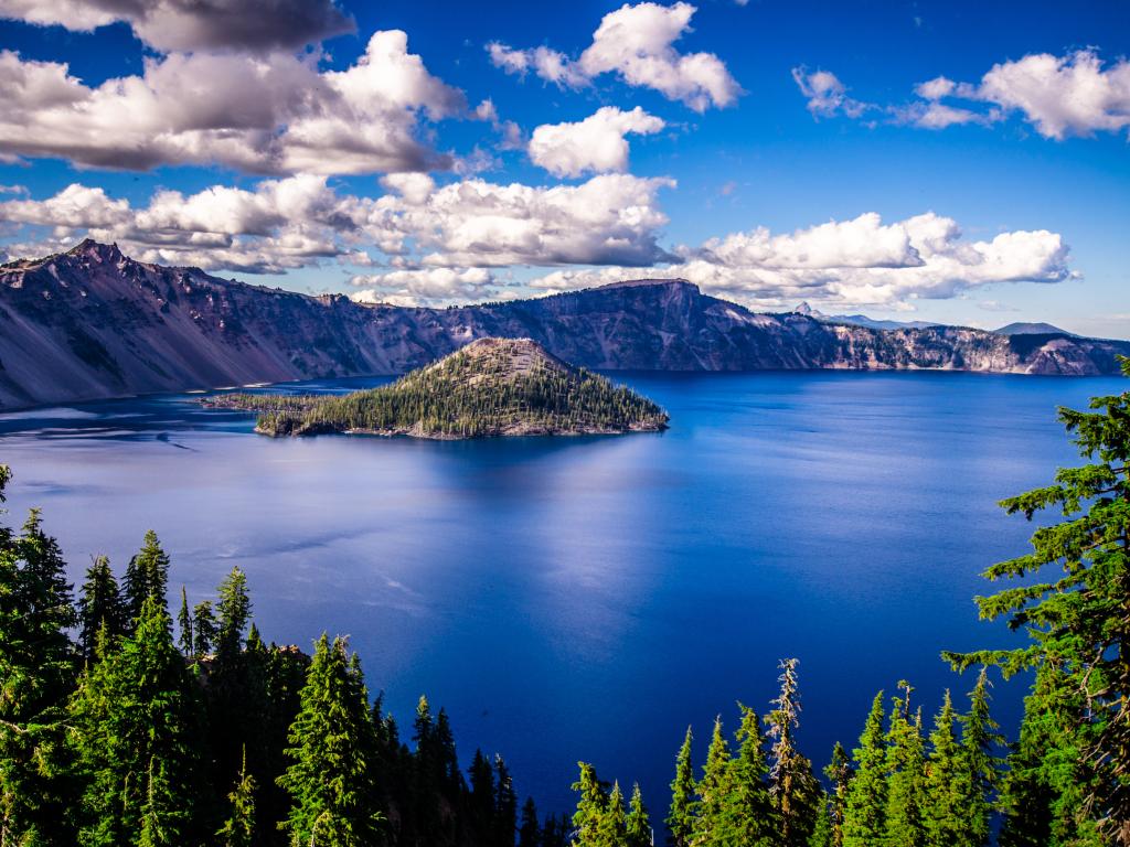 Crater Lake and Wizard Island in the Crater Lake National Park, Oregon