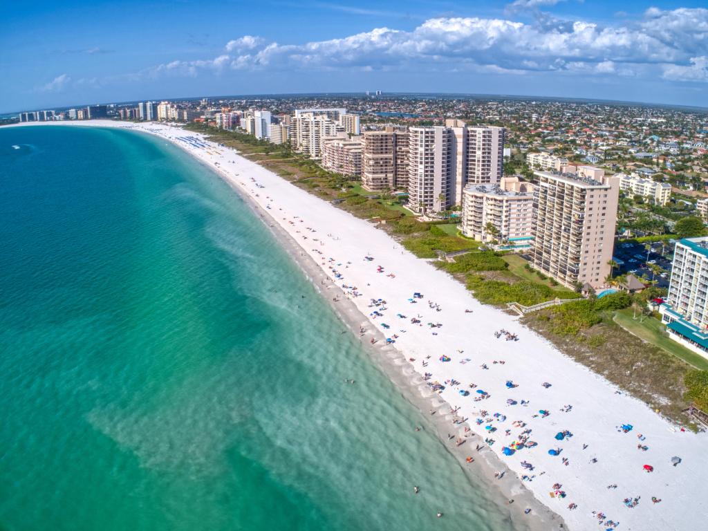 Aerial View of Marco Island, bright blue seas and white sands