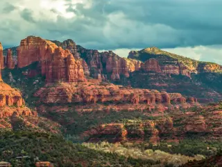 Panorama of Sedona mountain landscape in beautiful light
