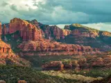 Panorama of Sedona mountain landscape in beautiful light