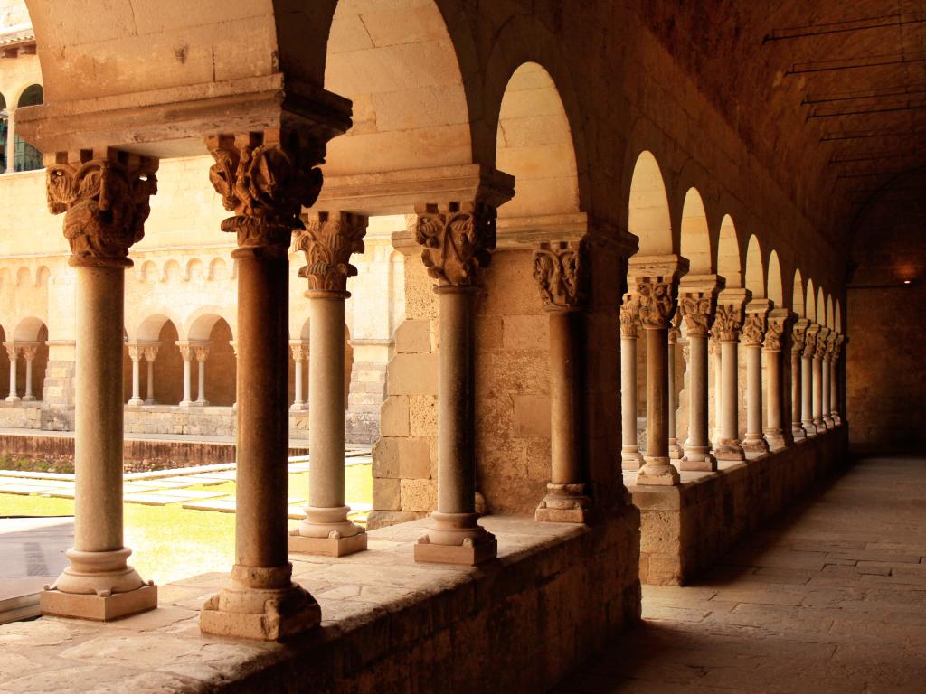 Benedictine monastery build in Romanesque style in Sant Cugat, Spain