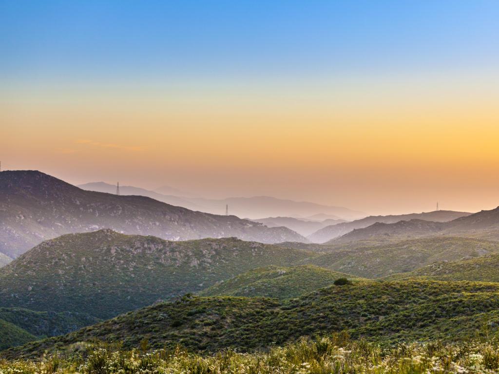 Aerial view of the Cleveland National Forest at sunset