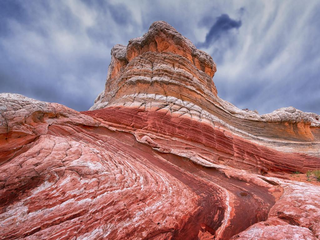 Vermilion Cliffs National Monument, Arizona, USA with the unusual rocks in the foreground against a blue sky.