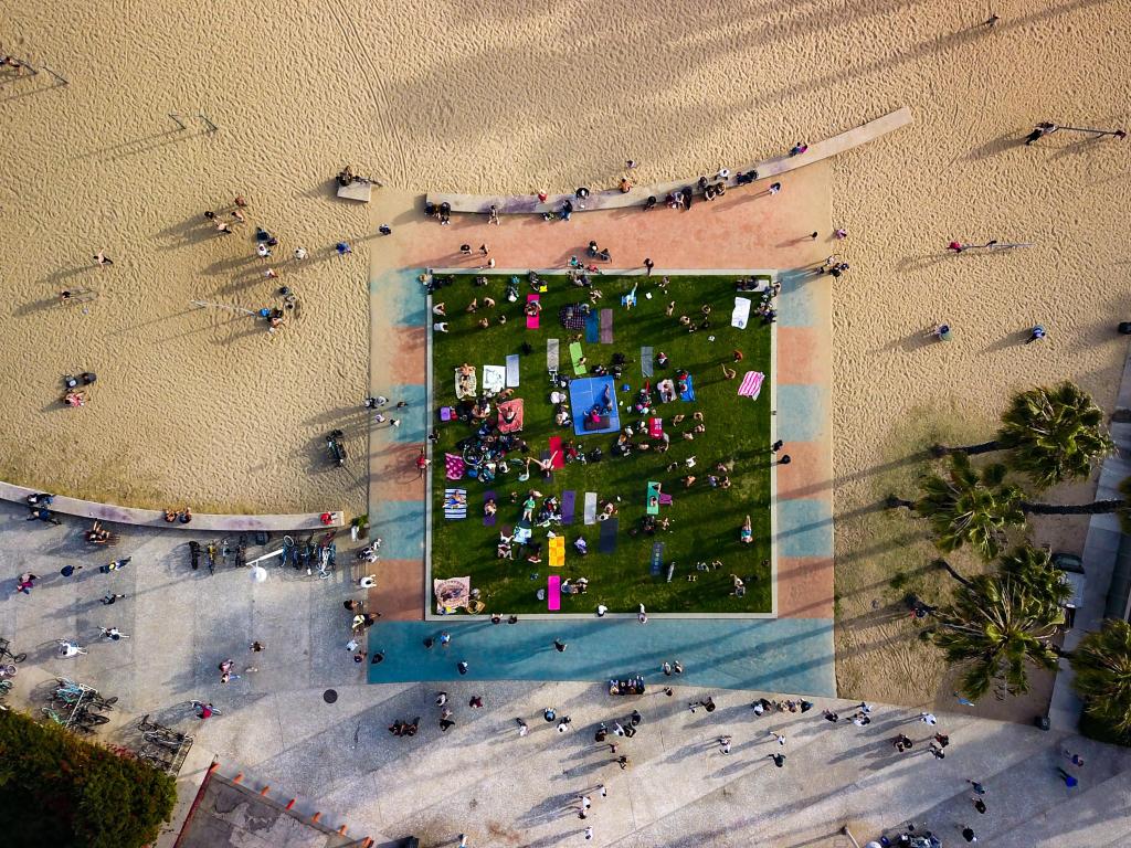 Santa Monica California Muscle Beach Aerial Footage