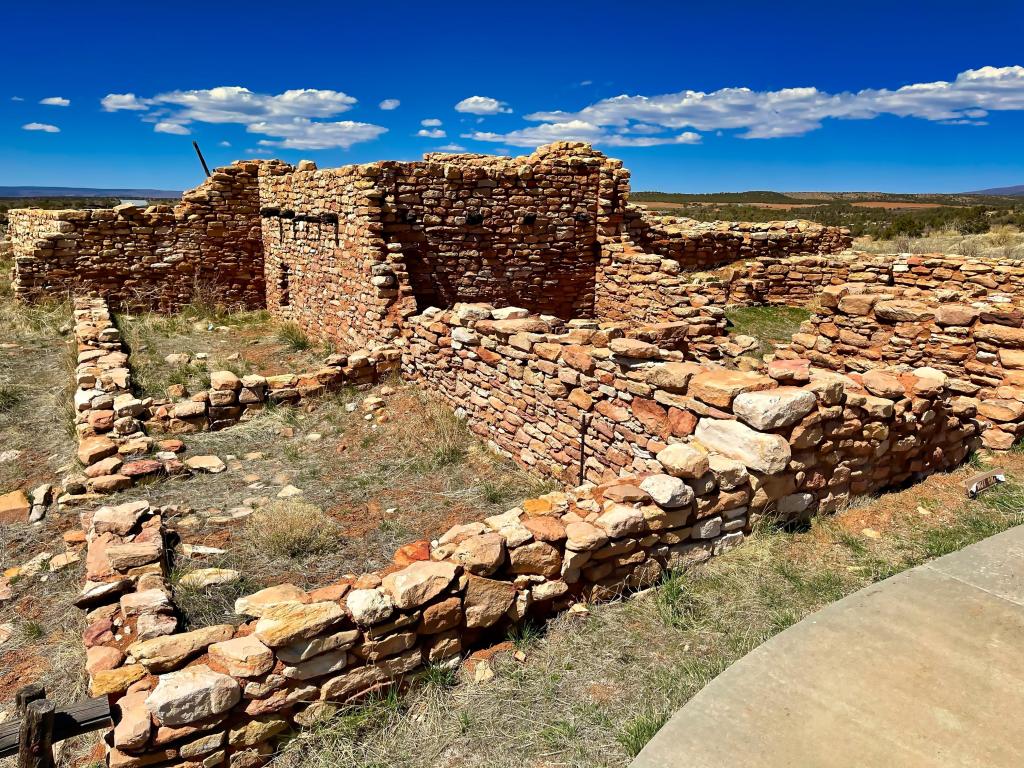 Pueblo ruins with sandstone bricks on a sunny day