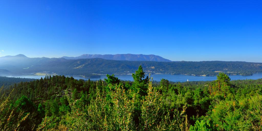 A stunning vista of Big Bear Lake from the forest skyline