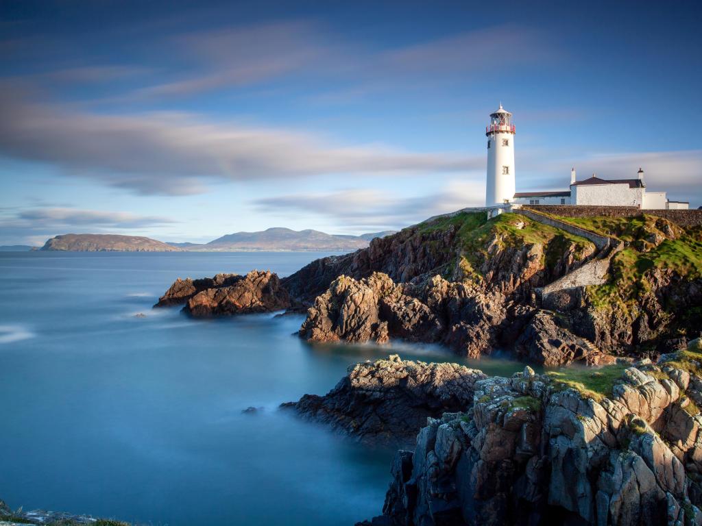 County Donegal, Ireland with hypnotizing views at Fanad Head Lighthouse at early evening.