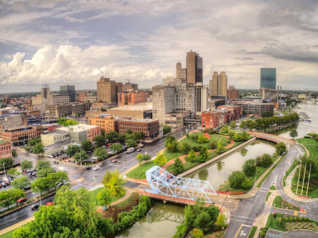 Toledo, Ohio, USA with a view of the downtown city from above.