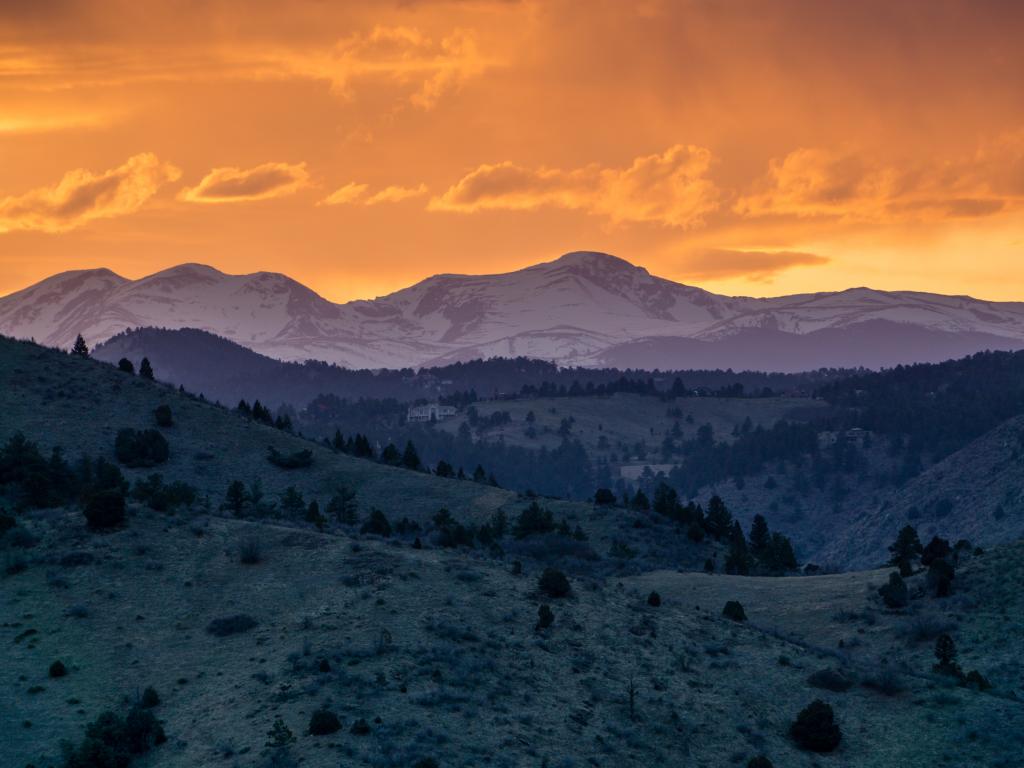 View of the sunset from Mount Falcon Park, just outside Morrison, Colorado