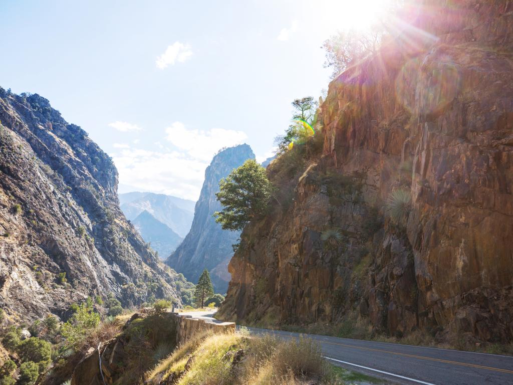 Road snaking through the Kings River Canyon in Kings Canyon and Sequoia National Parks, California