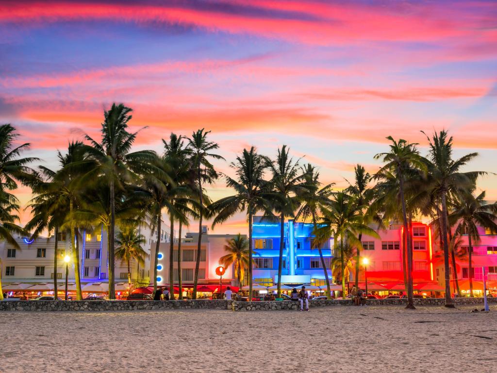 Miami Beach, Florida, USA on Ocean Drive at sunset.