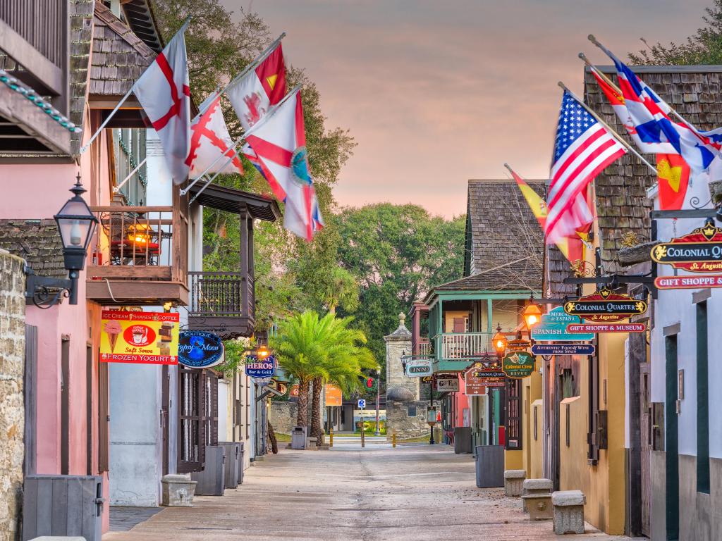 St. Augustine, Florida, USA with a view of the shops and inns line St. George, once the main street, it is still considered the heart of the city.