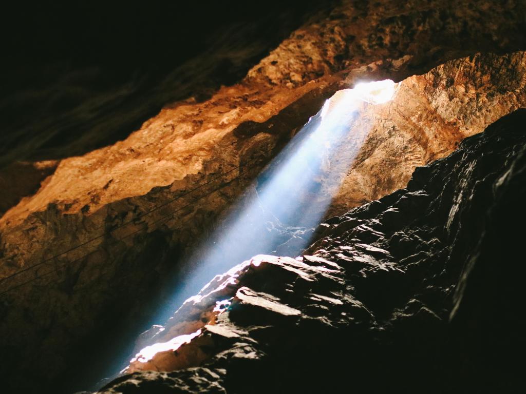 Light inside the Sterkfontein Caves in the paleoanthropological site Cradle of Humankind in Johannesburg