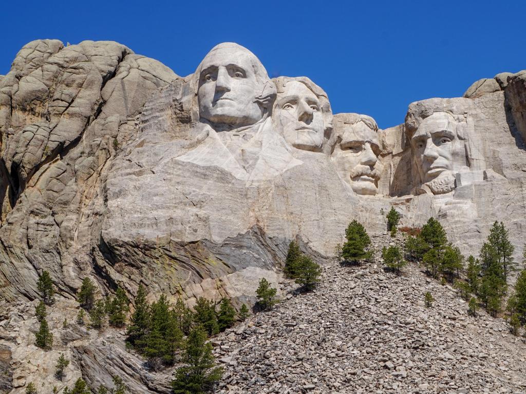 Mount Rushmore National Memorial, South Dakota, USA taken at one of the famous national park and monuments on a clear sunny day.