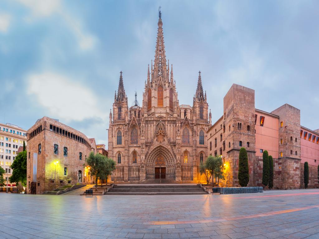 Cathedral of the Holy Cross and Saint Eulalia in Gothic Quarter in Barcelona