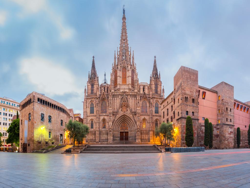 Cathedral of the Holy Cross and Saint Eulalia in Gothic Quarter in Barcelona