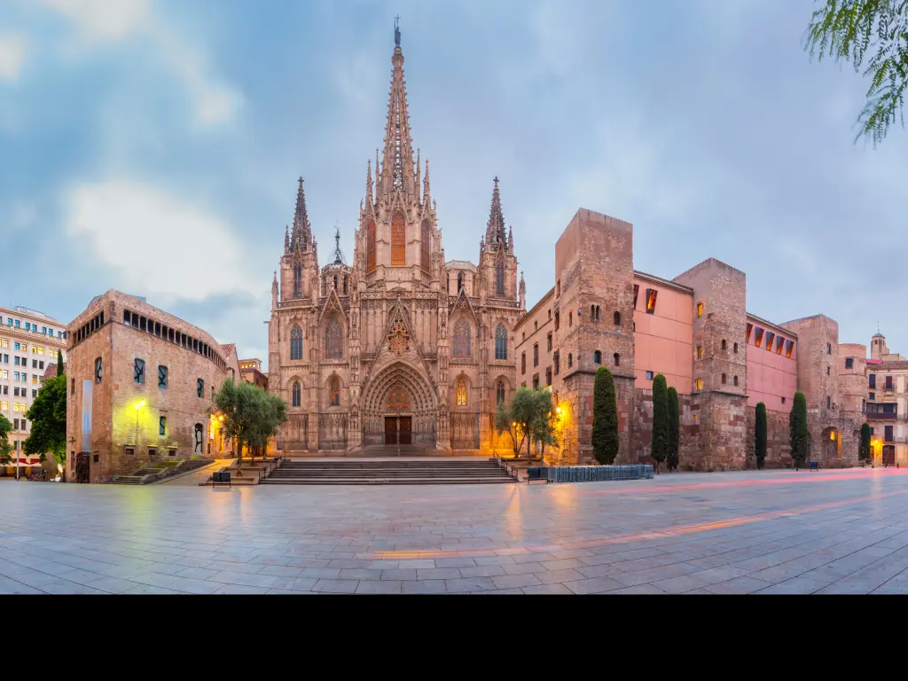 Cathedral of the Holy Cross and Saint Eulalia in Gothic Quarter in Barcelona
