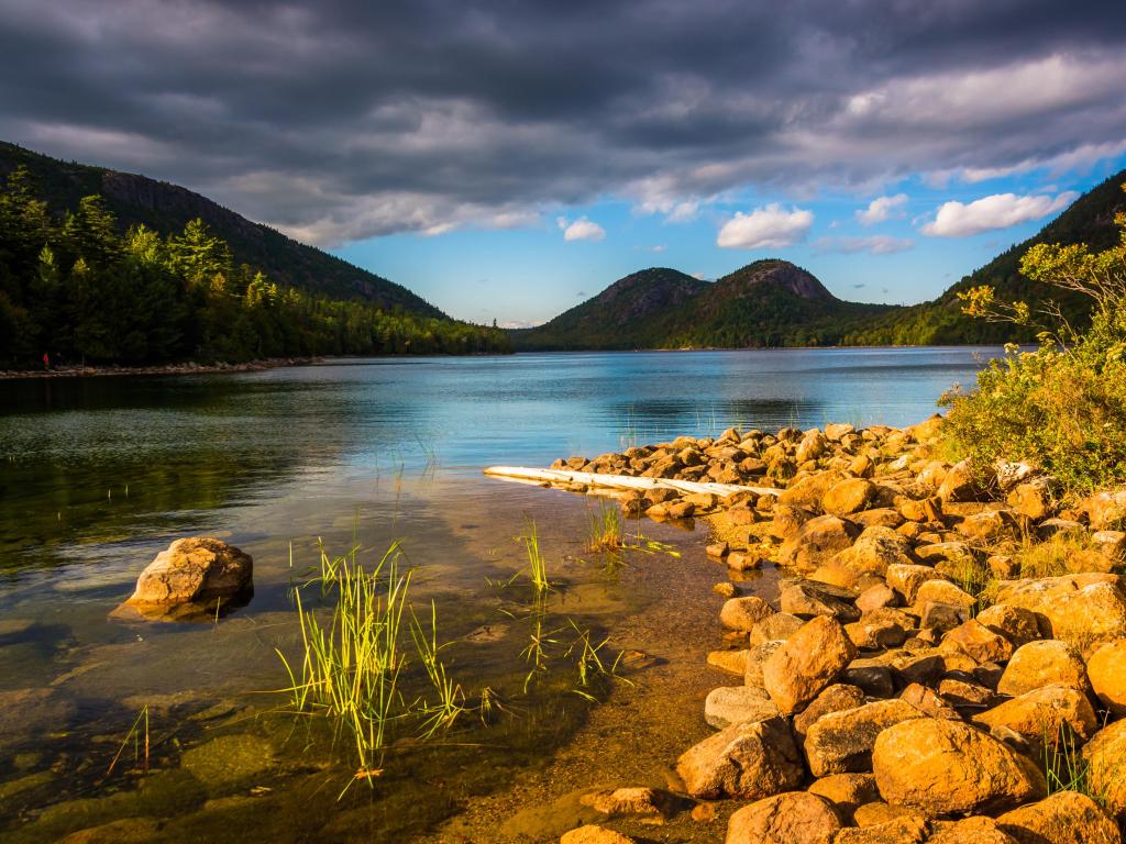 Acadia National Park, Maine, USA with Jordan Pond in the foreground and view of the Bubbles.