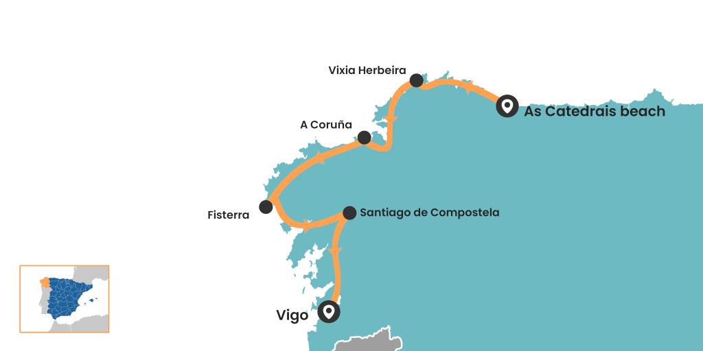 Galicia road trip map - Spain's north west corner coastal drive