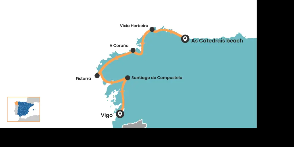 Galicia road trip map - Spain's north west corner coastal drive