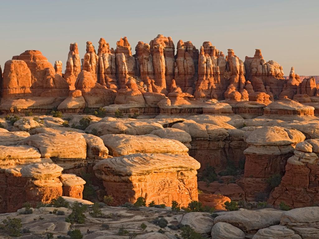 Canyonlands National Park, Utah, USA with a view of The Needle Rock spires and grabens at Chester Park.