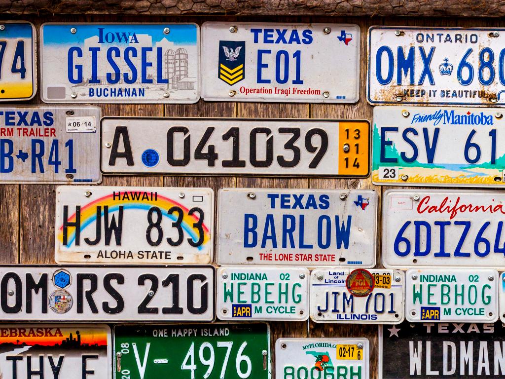 A selection of US license plates that would be perfect for the License Plate game.