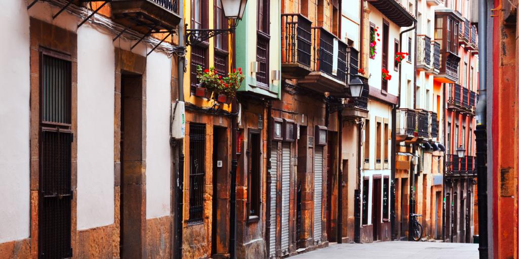 A narrow picturesque street in the old part of Oviedo in Spain