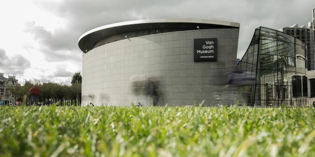 Exterior shot of the Van Gogh Museum, Amsterdam from the grass 