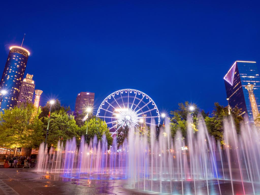 Centennial Olympic Park in Atlanta during twilight hour after sunset
