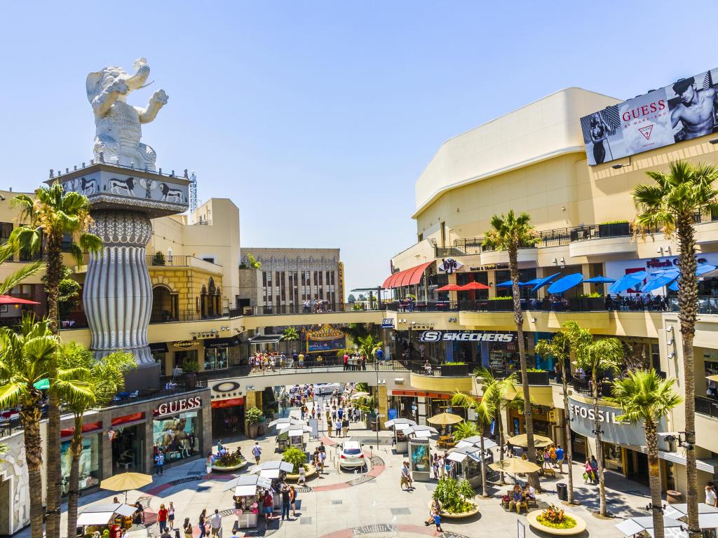 Exterior of the shops and dining areas at the Hollywood and Highland Center shopping mall and entertainment complex