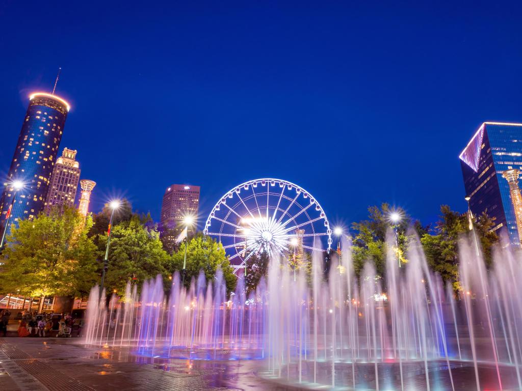 Centennial Olympic Park in Atlanta during twilight hour after sunset