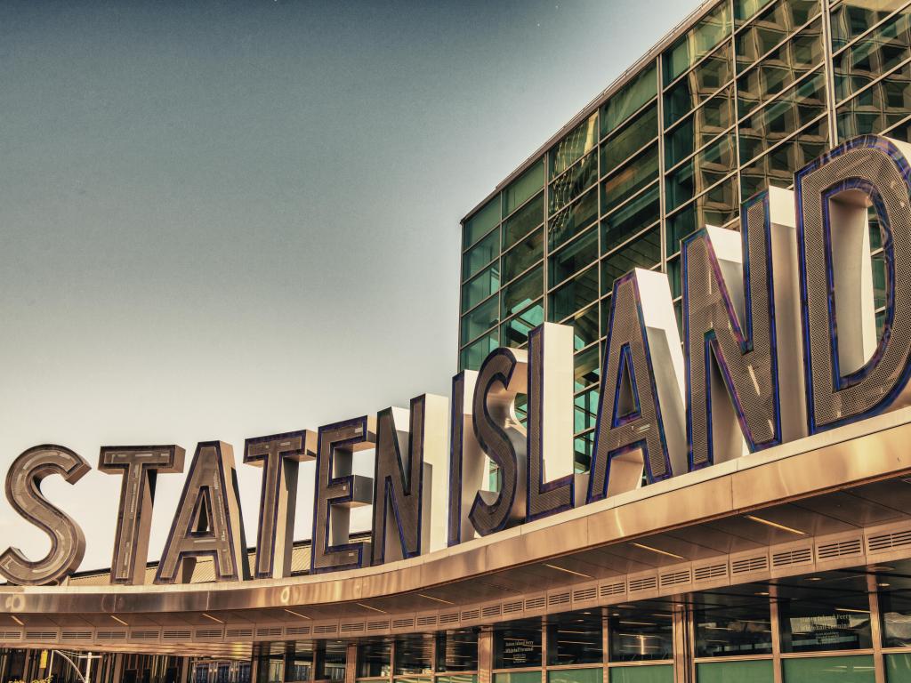 Famous Staten Island Ferry entrance sign - New York City.