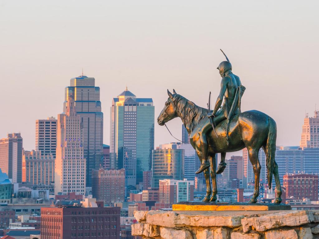 The Scout overlooking(108 years old statue) in downtown Kansas City. It was conceived in 1910