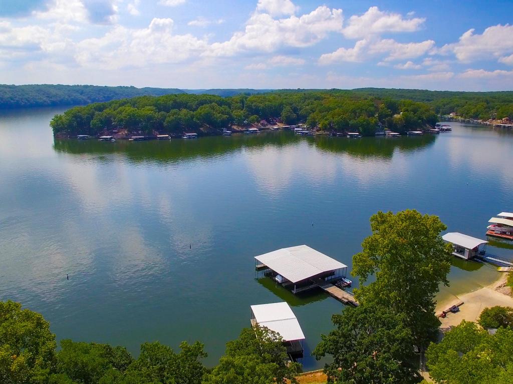 Blue sky with clouds reflecting on Lake of the Ozarks Missouri
