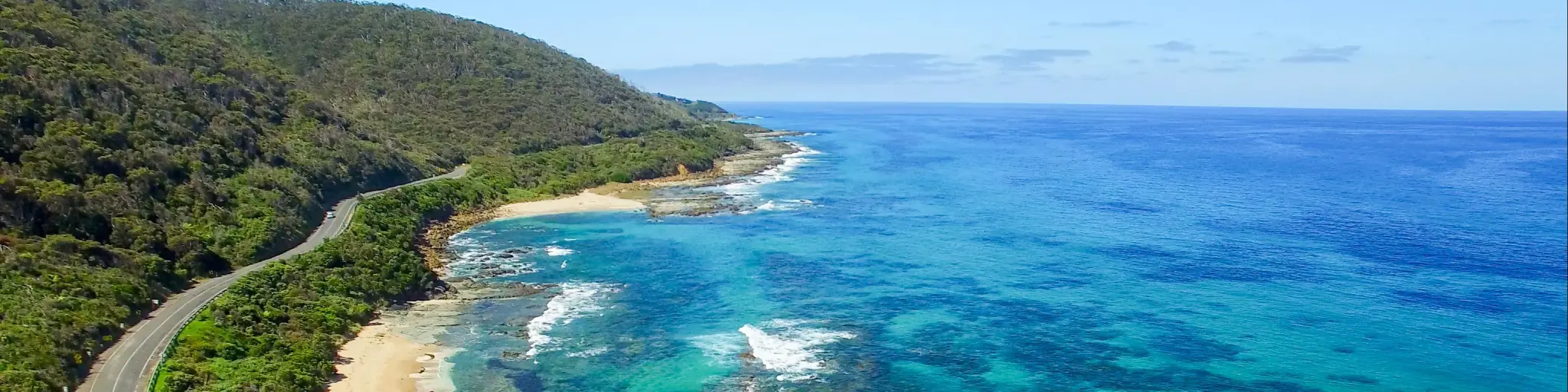 Overhead view of the Great Ocean Road coastline, Australia