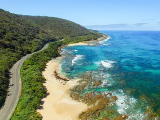 Overhead view of the Great Ocean Road coastline, Australia