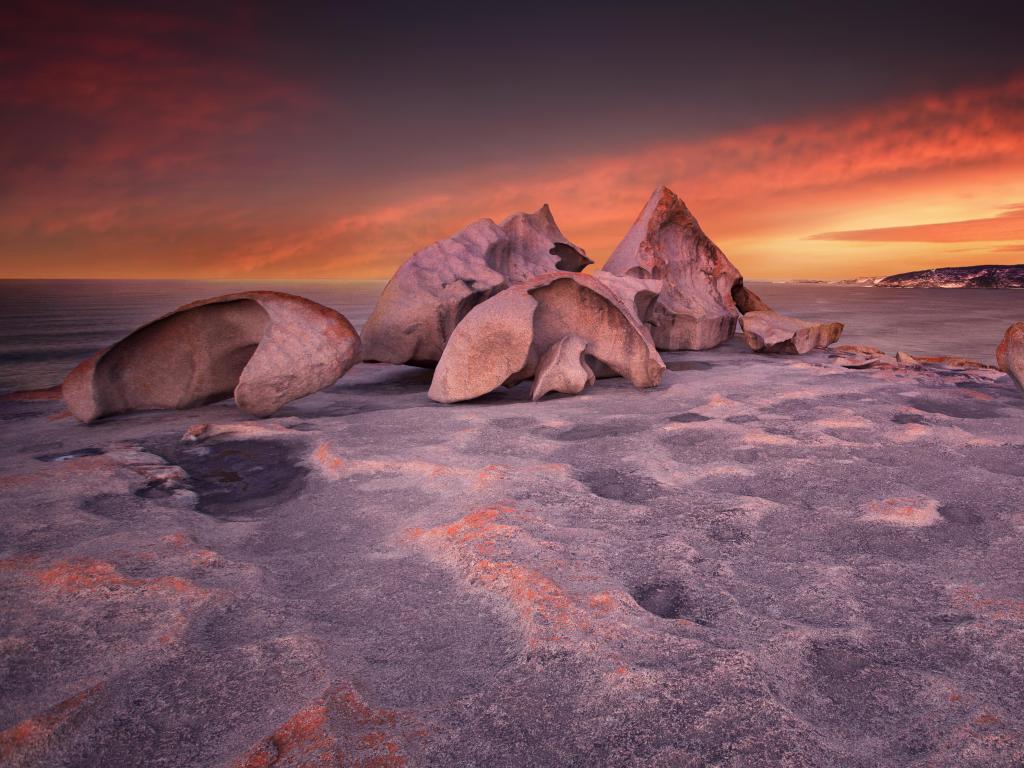 Kangaroo Island, South Australia with a view of the Remarkable Rocks in Kangaroo Island at sunset.