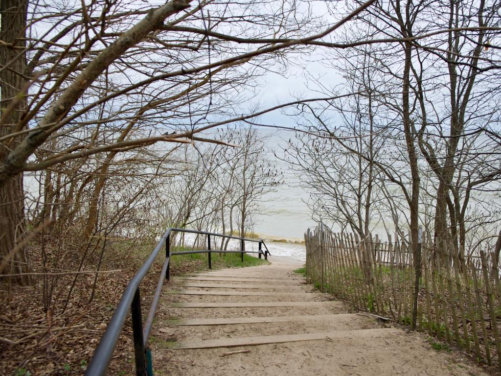 Steps down to Lake Michigan in the fall in Fennville, Michigan