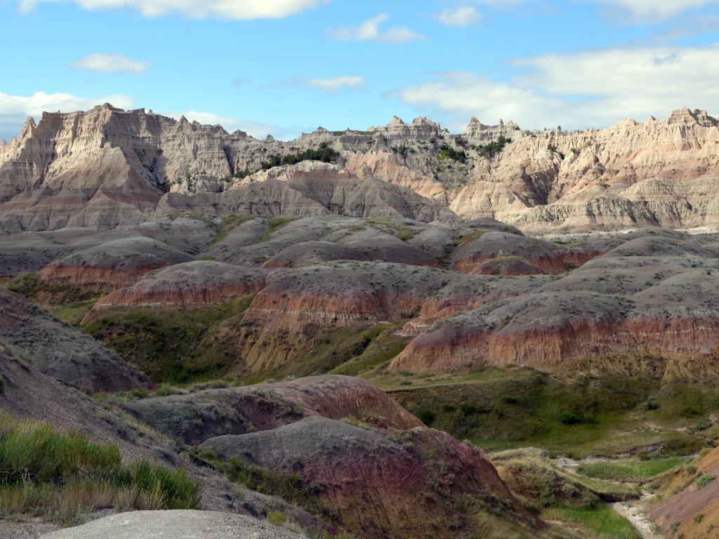 Badlands National Park, South Dakota, USA with a view of the hills of Badlands taken on a clear sunny day.